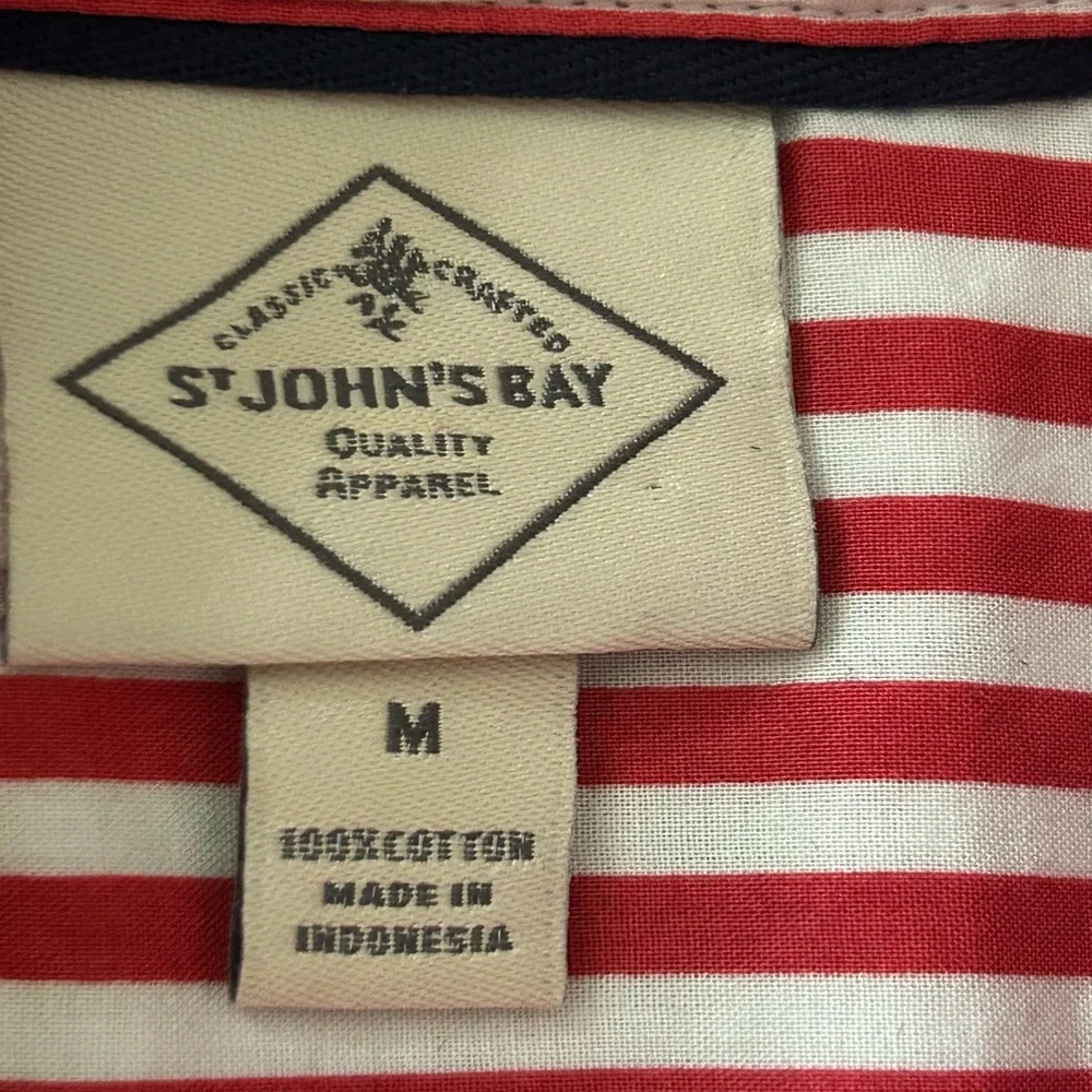 St. John’s Bay Strawberry Striped Button-Up Fruit Top Women’s M Cotton 90s Retro - Picture 7 of 9